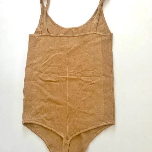 Yummy Sweater Co. Women’s Tan Shoulder Strap Fitted Soft Sweater Bodysuit - Picture 3 of 8